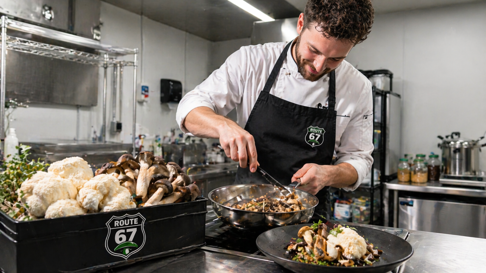 Chef cooking gourmet mushrooms